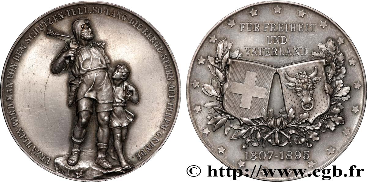SWITZERLAND - HELVETIC CONFEDERATION Médaille, Concours de tir, Guillaume Tell et son fils q.SPL