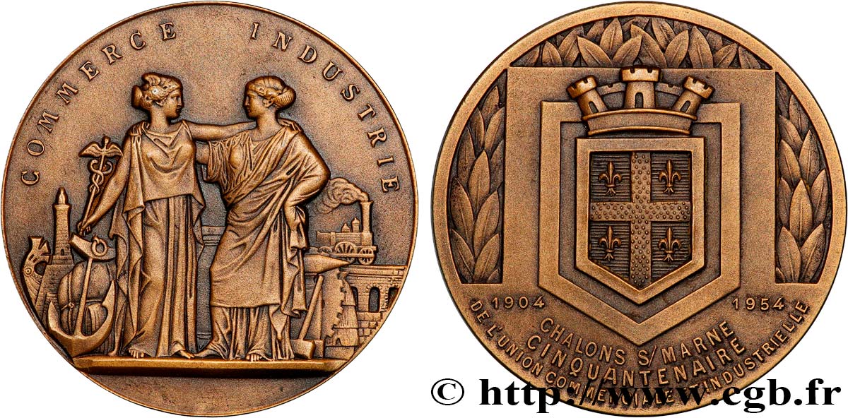 CUARTA REPUBLICA FRANCESA Médaille, Cinquantenaire de l’Union commercial et industrielle EBC