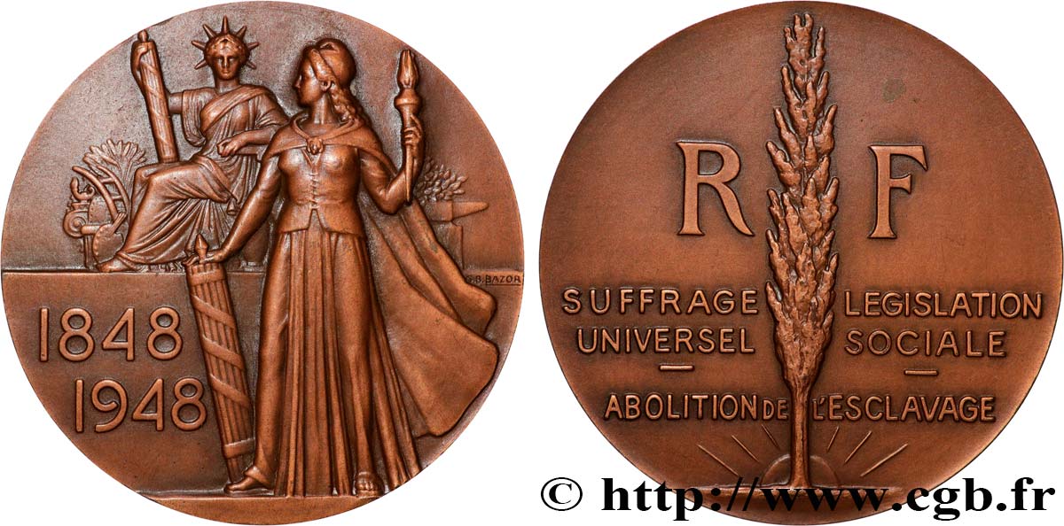 IV REPUBLIC Médaille, Abolition de l’esclavage, Centenaire de la révolution de 1848 AU