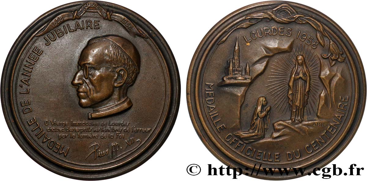 VATICAN - PIE XII (Eugenio Pacelli) Médaille, Centenaire des apparitions de Lourdes SPL