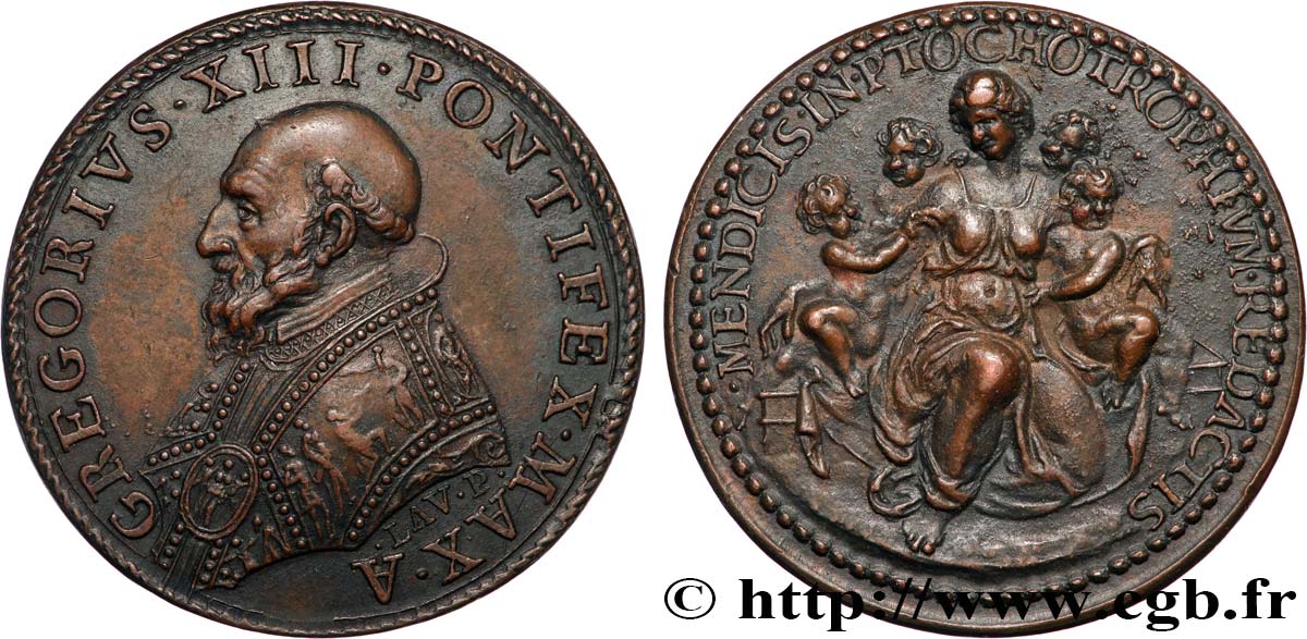 ITALY - PAPAL STATES - GREGORY XIII (Ugo Boncompagni) Médaille, Grégoire XIII, La Charité AU