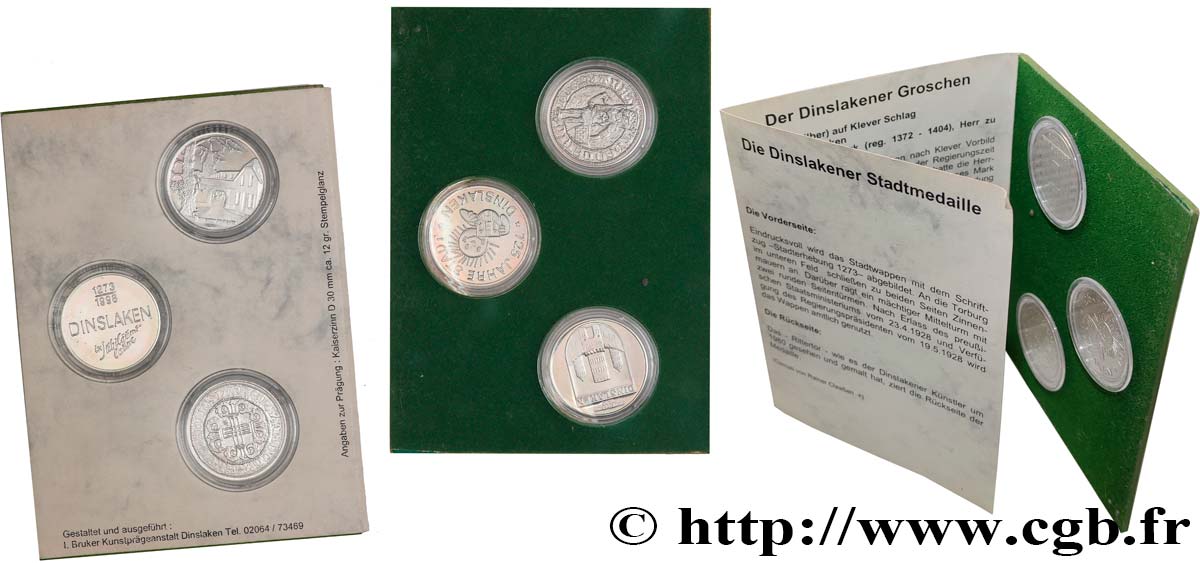 DEUTSCHLAND Carton de 3 médailles, Dinslakener Stadtmedaille Polierte Platte
