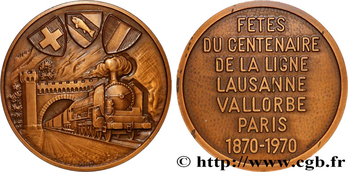 SUISSE Médaille, Fêtes du centenaire de la ligne Lausanne-Vallorbe-Paris SUP/TTB+