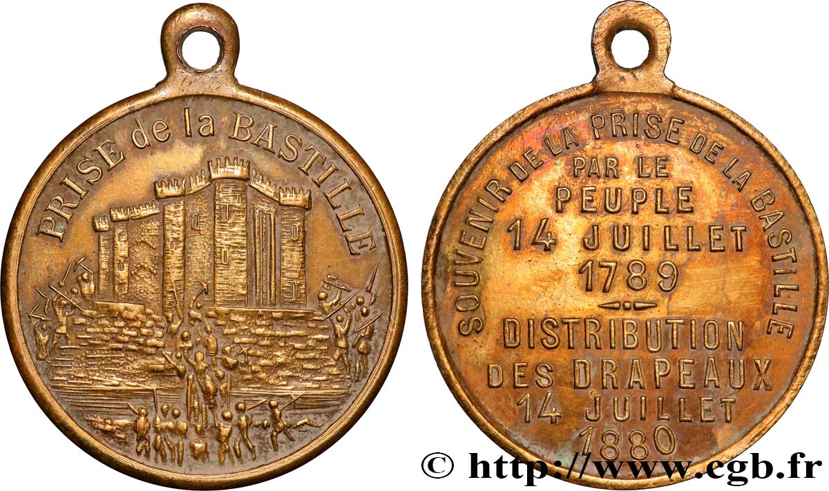 TROISIÈME RÉPUBLIQUE Médaille, Souvenir de la prise de la Bastille TTB