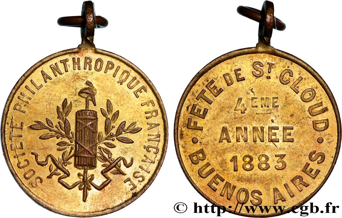 III REPUBLIC Médaille, Société philanthropique française, Fête de Saint-Cloud-Buenos-Aires XF