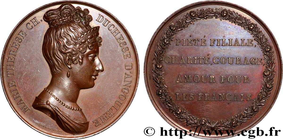 LUIGI XVIII Médaille, Marie-Thérèse Charlotte de France, Piété filiale q.SPL