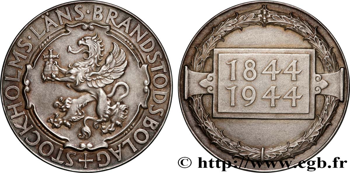 SUÈDE - GUSTAVE V Médaille, Centenaire de Skaraborgs Läns Brandstodsbolag Försäkringsanstalt TTB+