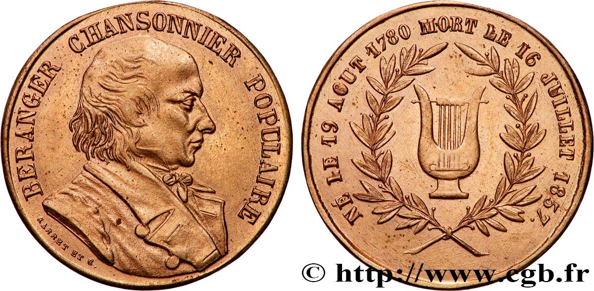 SECOND EMPIRE Médaille, Beranger Chansonnier TTB+