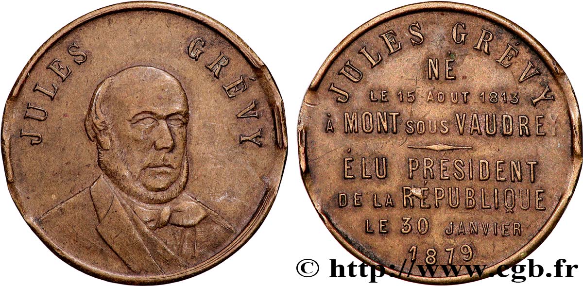 TROISIÈME RÉPUBLIQUE Médaille, Jules Grévy TTB