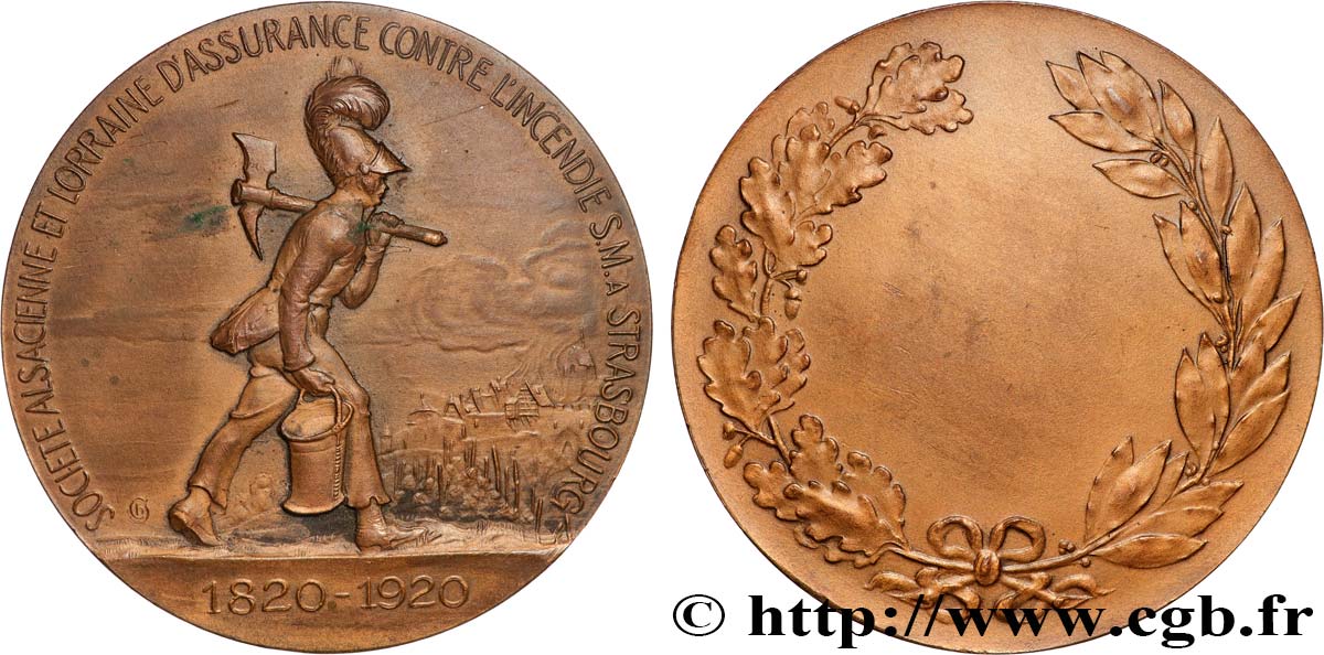 ASSURANCES Médaille, Centenaire de la Société alsacienne et lorraine d’assurance contre l’incendie AU/AU