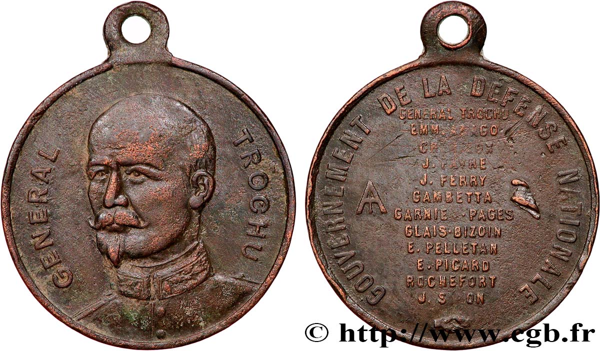 GUERRE DE 1870-1871 Médaille, Gouvernement de la défense nationale, Général Trochu BB/q.BB