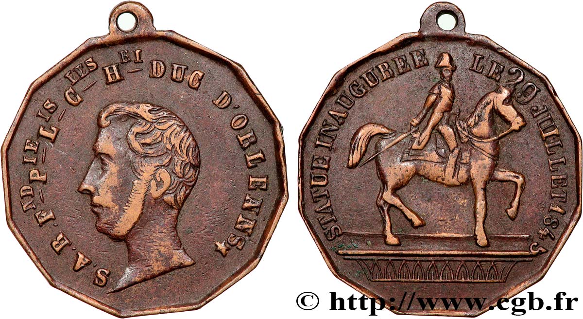 LOUIS-PHILIPPE I Médaille, Ferdinand Philippe, duc d’Orléans, Inauguration de la statue VF