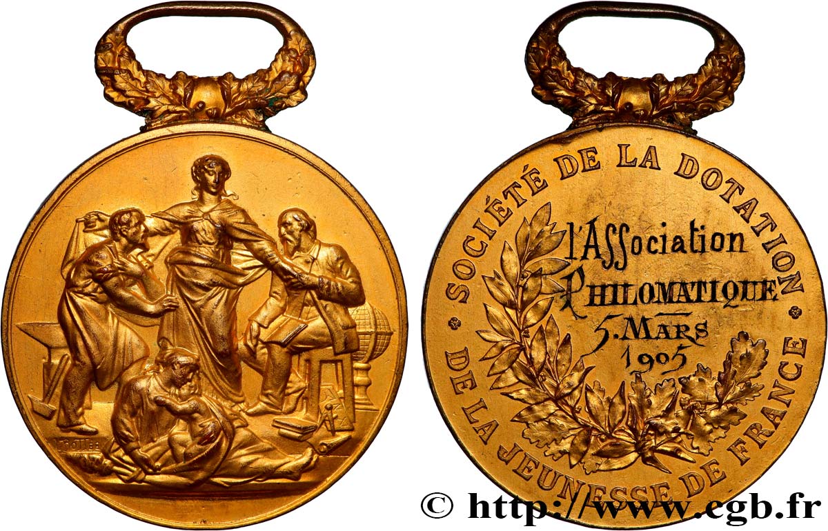 TROISIÈME RÉPUBLIQUE Médaille, Société de la dotation de la jeunesse de France, La philharmonie parisienne TTB+