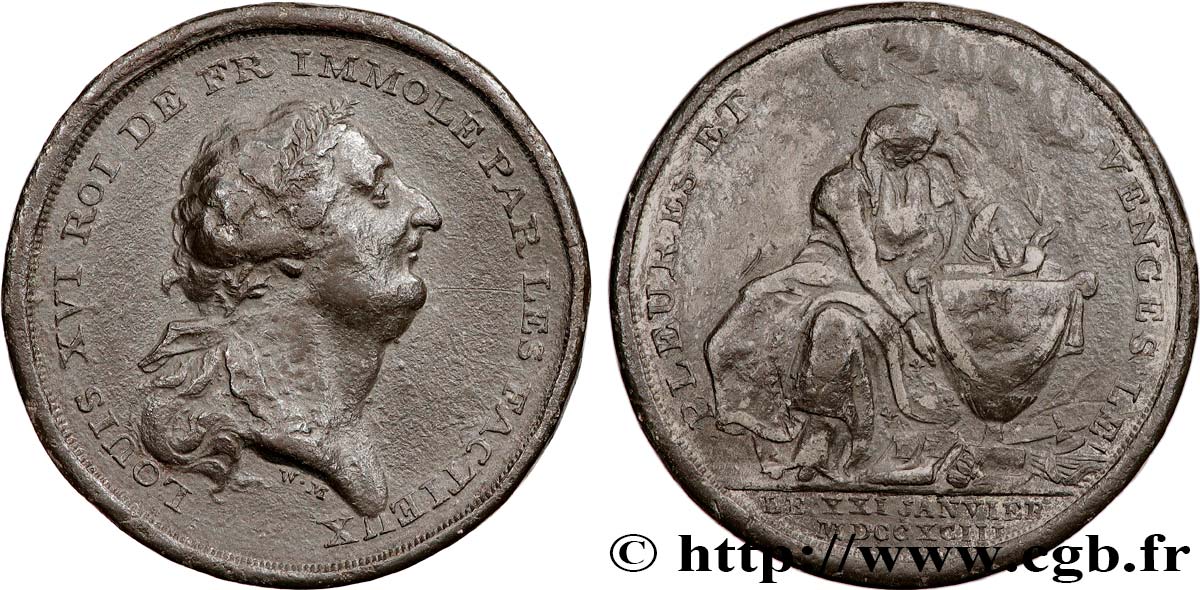 LOUIS XVI (MONARQUE CONSTITUTIONNEL)  Médaille dénonçant la mort du roi le 21 janvier 1793 TB+/TB