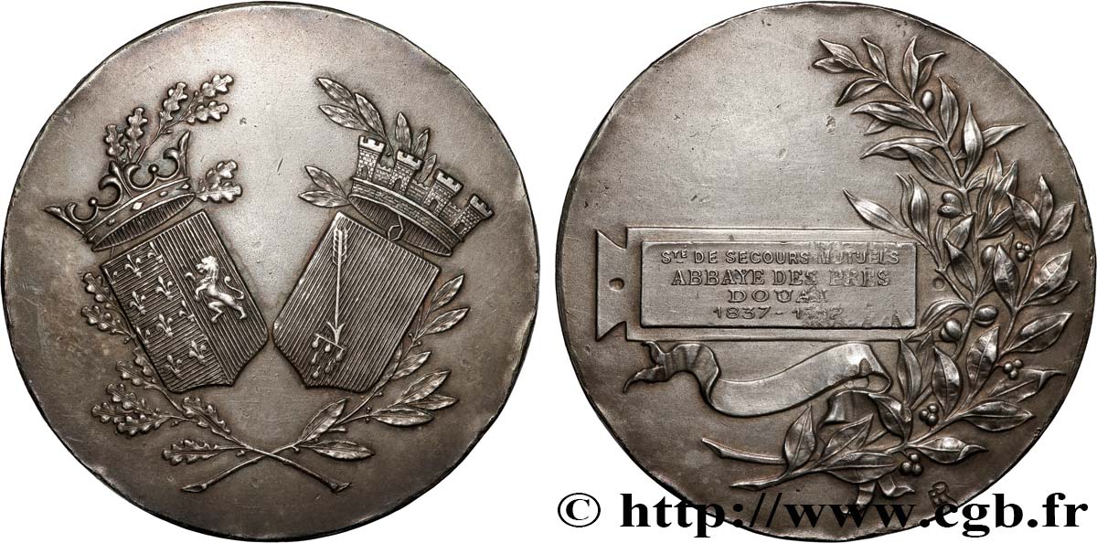 LES ASSURANCES Médaille, 75e anniversaire de la Société de secours mutuels, Abbaye des prés BB