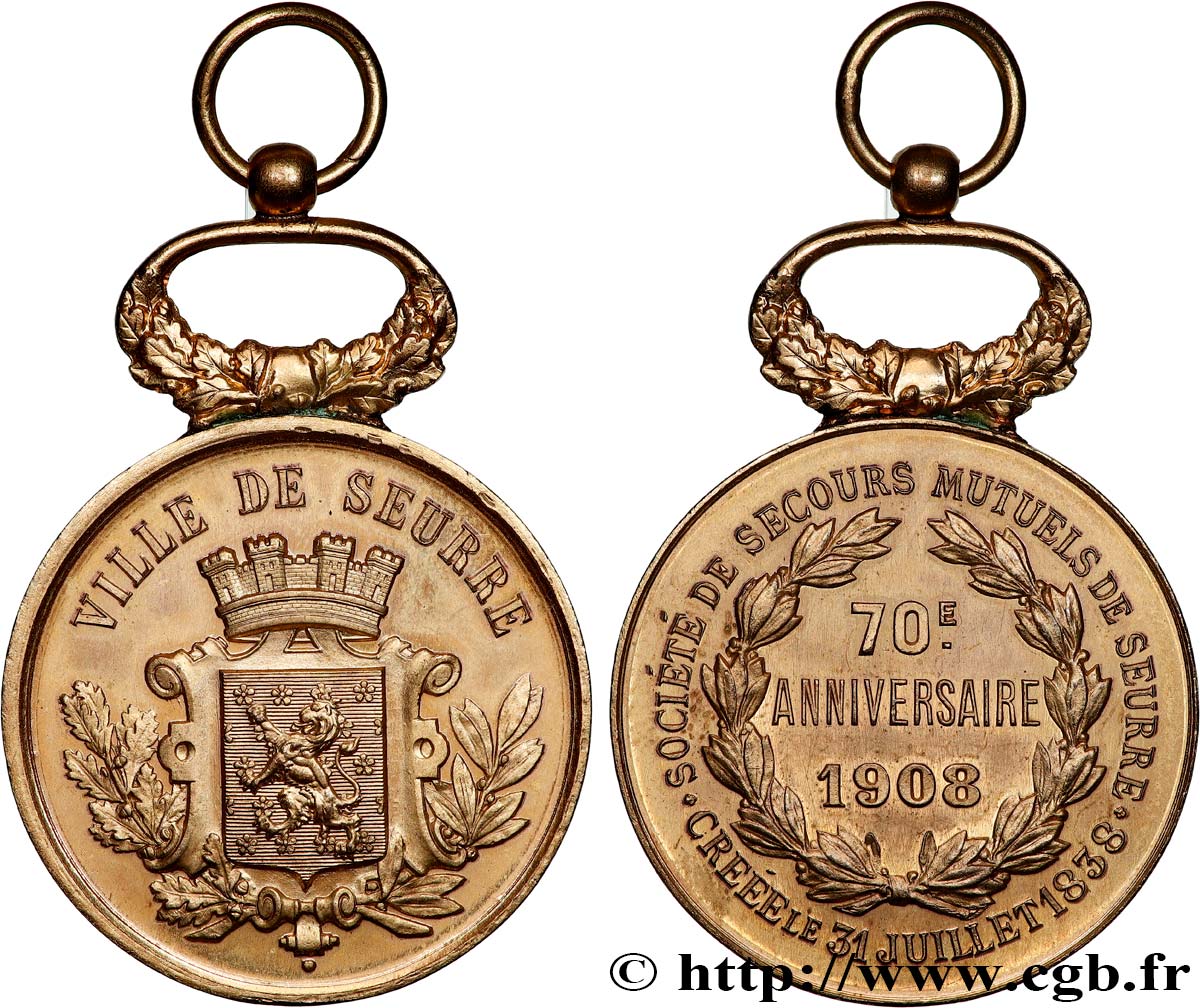 ASSURANCES Médaille, 70e anniversaire de la Société de Secours Mutuels de Seurre SUP/TTB+