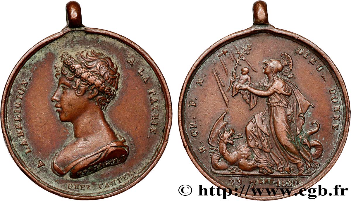 HENRI V COMTE DE CHAMBORD Médaille, Naissance du futur comte de Chambord (Henri V) BC+