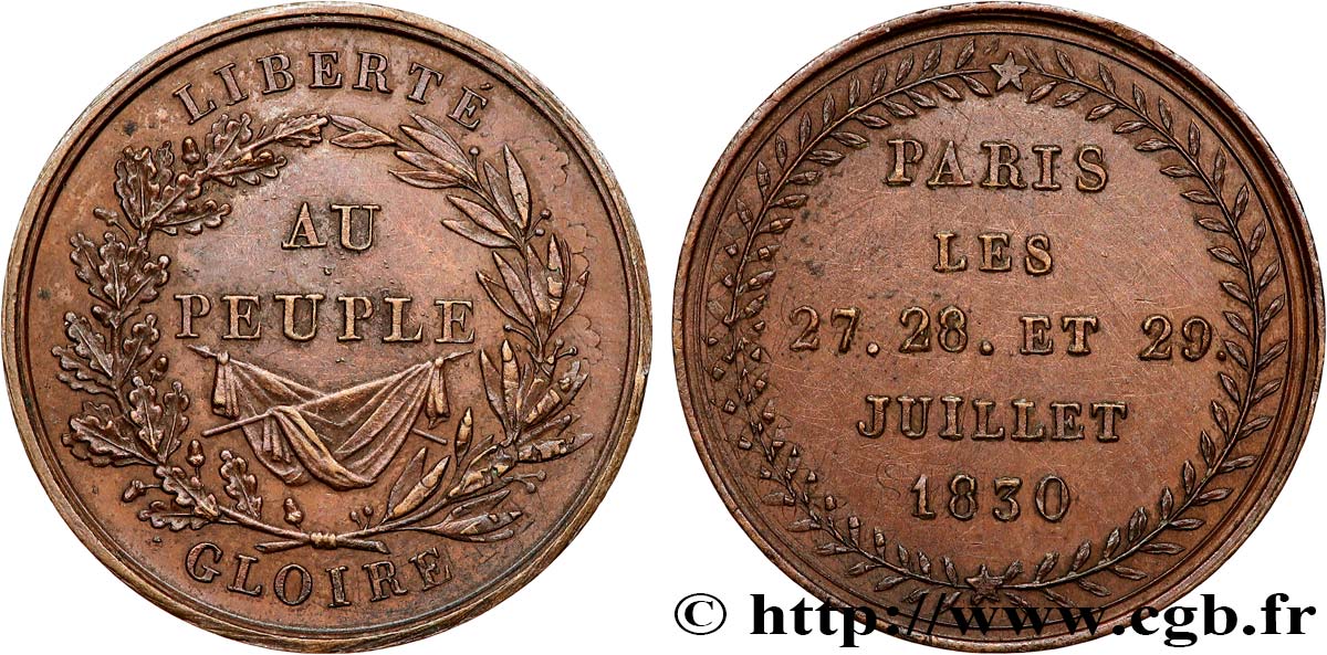 LOUIS-PHILIPPE - LES TROIS GLORIEUSES Médaille, Gloire au peuple MBC+