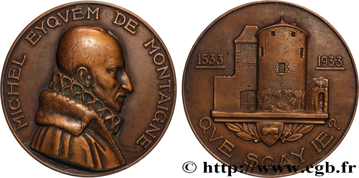 LITTÉRATURE : ÉCRIVAINS/ÉCRIVAINES - POÈTES Médaille, Michel Eyquem de Montaigne TTB+