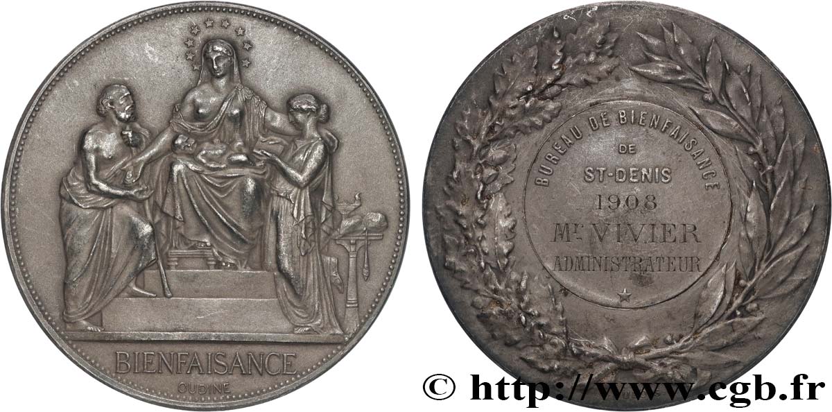 TERCERA REPUBLICA FRANCESA Médaille, Bureau de bienfaisance de Saint-Denis MBC