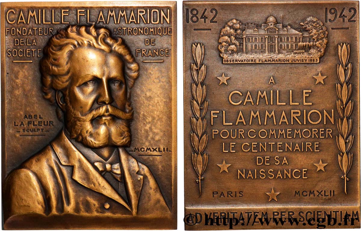 SCIENCES & SCIENTIFIQUES Plaquette, Camille Flammarion, Centenaire de sa naissance AU