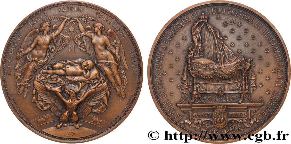 SECOND EMPIRE Médaille, Berceau du prince impérial Louis-Napoléon, refrappe AU