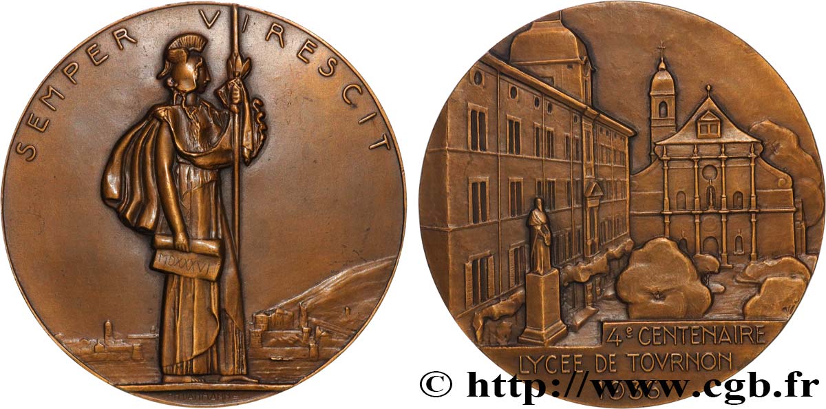 TERZA REPUBBLICA FRANCESE Médaille, 4e centenaire du Lycée de Tournon q.SPL