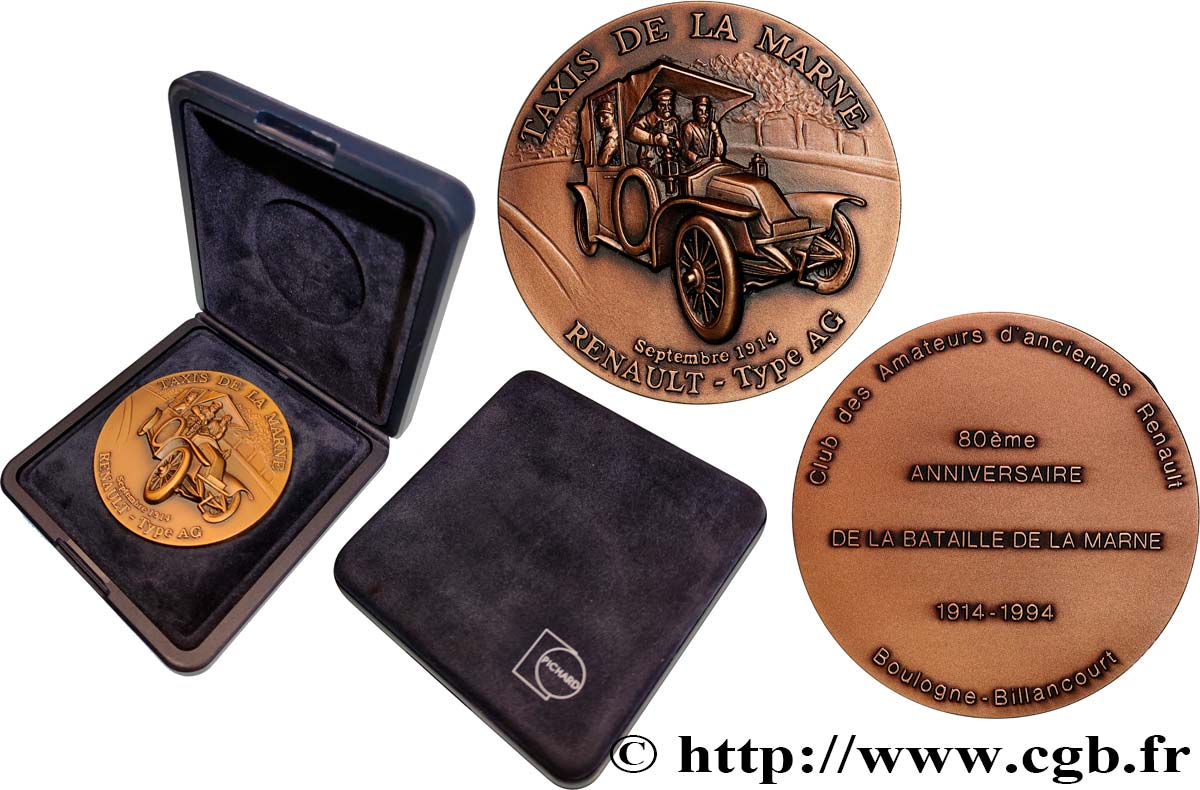 V REPUBLIC Médaille, Taxis de la Marne, 80e anniversaire de la Bataille de la Marne AU