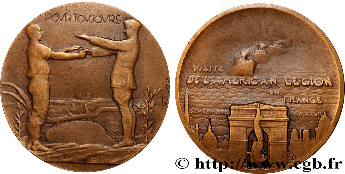 TERZA REPUBBLICA FRANCESE Médaille, Pour toujours, Visite de l’American Legion q.SPL