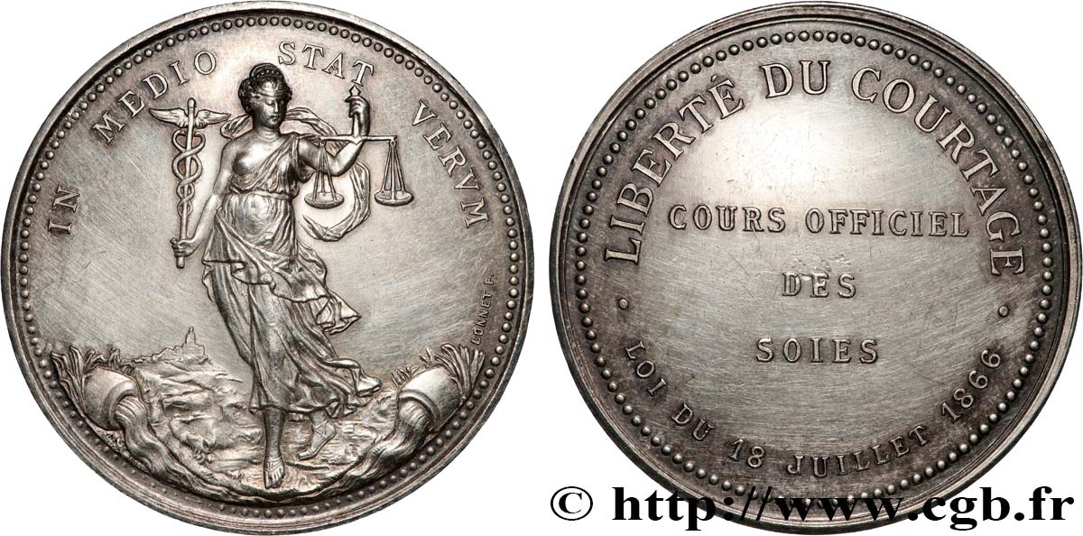 LYON ET DU LYONNAIS (JETONS ET MÉDAILLES DE...) Médaille, courtiers de commerce de soie, refrappe fVZ