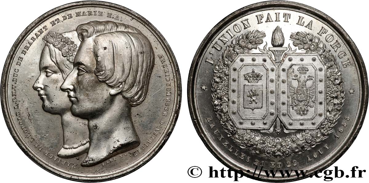BELGIQUE - ROYAUME DE BELGIQUE - LÉOPOLD II Médaille, mariage de Léoplod II et Marie Henriette de Hasbourg-Lorraine BB/SPL