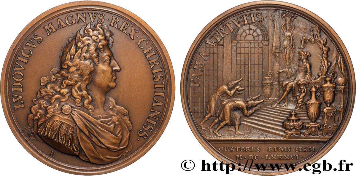 LOUIS XIV  THE SUN KING  Médaille, Les ambassadeurs du Siam, refrappe AU