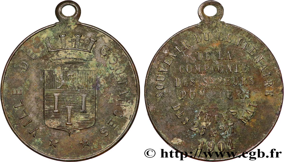 TROISIÈME RÉPUBLIQUE Médaille, Souvenir du centenaire de la compagnie des sapeurs pompiers TB+