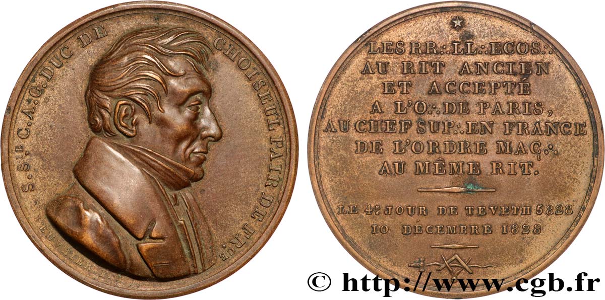 FRANC-MAÇONNERIE - PARIS Médaille, Suprême Conseil de France, Rites écossais, Duc de Choiseul fVZ