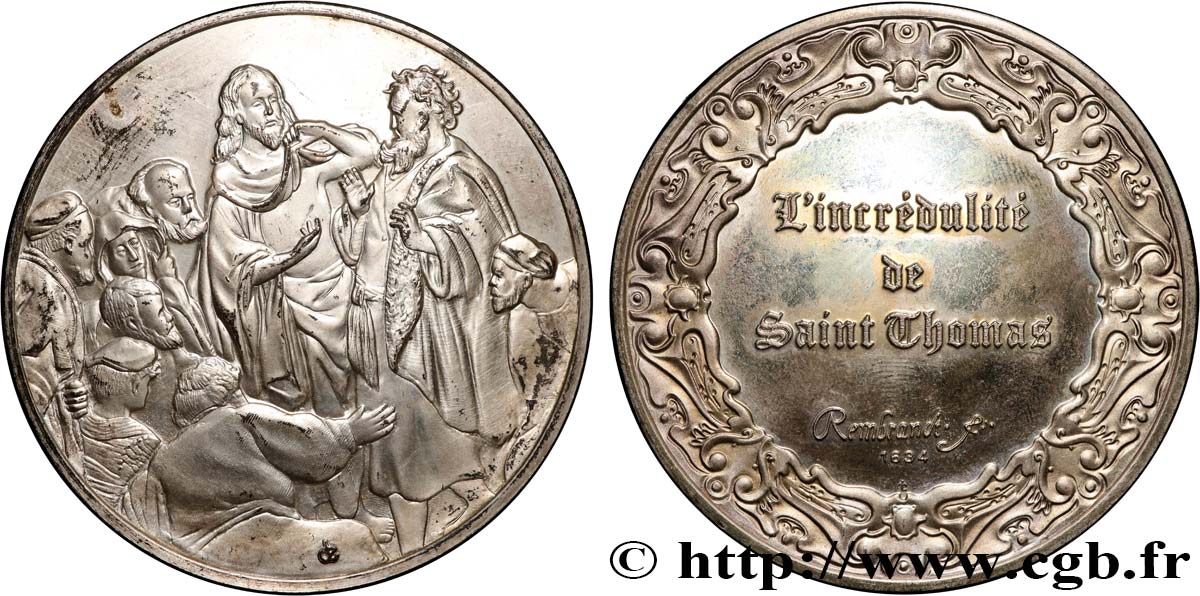 ART, PEINTURE ET SCULPTURE Médaille, L’incrédulité de Saint Thomas par Rembrandt TTB