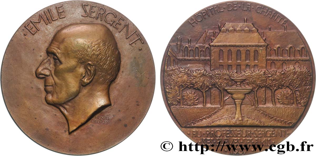 TROISIÈME RÉPUBLIQUE Médaille, Emile Sergent, Hôpital de la Charité TTB+/SUP