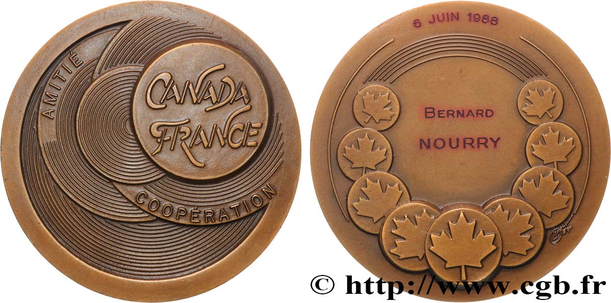 FUNFTE FRANZOSISCHE REPUBLIK Médaille, France Canada, Amitié et Coopération, n°248 VZ
