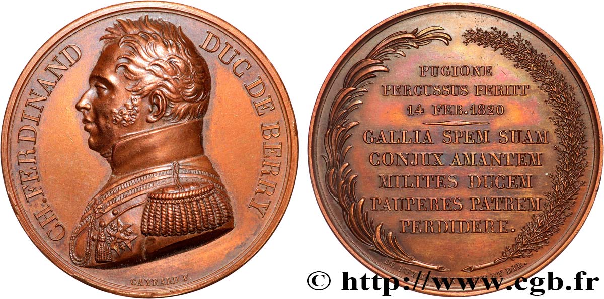 LOUIS XVIII Médaille, Mort de Charles Ferdinand duc de Berry TTB