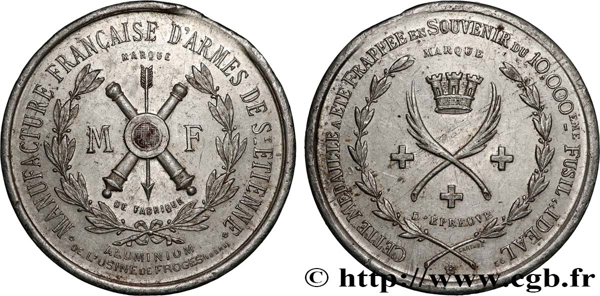 TERCERA REPUBLICA FRANCESA Médaille, Marque d’épreuve, Souvenir du 10000e fusil idéal MBC