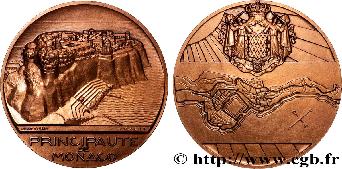 MONACO - PRINCIPALITY OF MONACO - LOUIS II Médaille, Le Rocher, refrappe AU