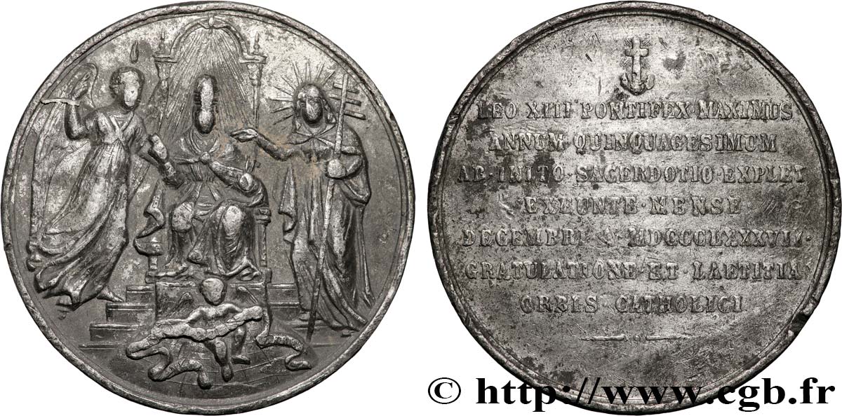 ITALIE - ÉTATS DE L ÉGLISE - LÉON XIII (Vincenzo Gioacchino Pecci) Médaille de sacerdoce BC+