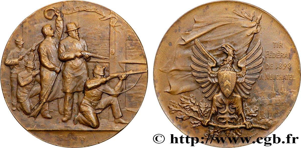 SWITZERLAND - HELVETIC CONFEDERATION Médaille, Patrie, Tir fédéral de Neuchâtel BB