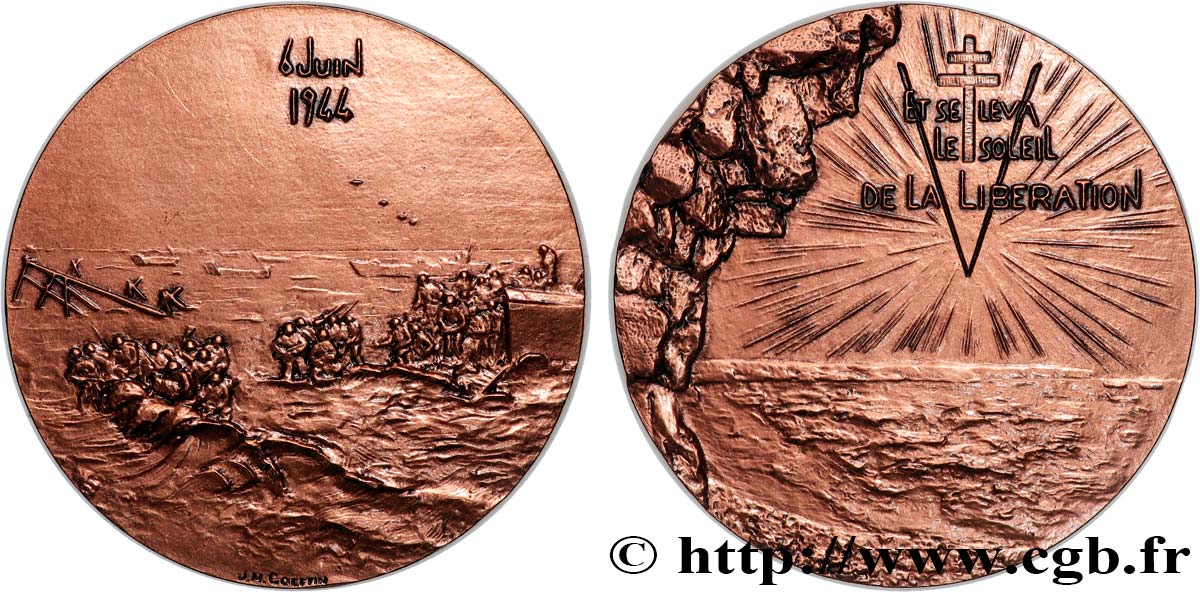 QUINTA REPUBLICA FRANCESA Médaille, Commémoration du débarquement allié en Normandie, refrappe EBC