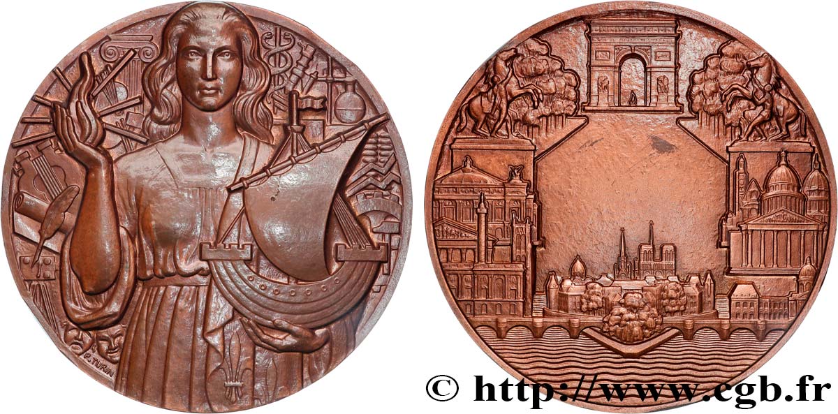QUINTA REPUBLICA FRANCESA Médaille de récompense, Paris par Pierre Turin MBC+