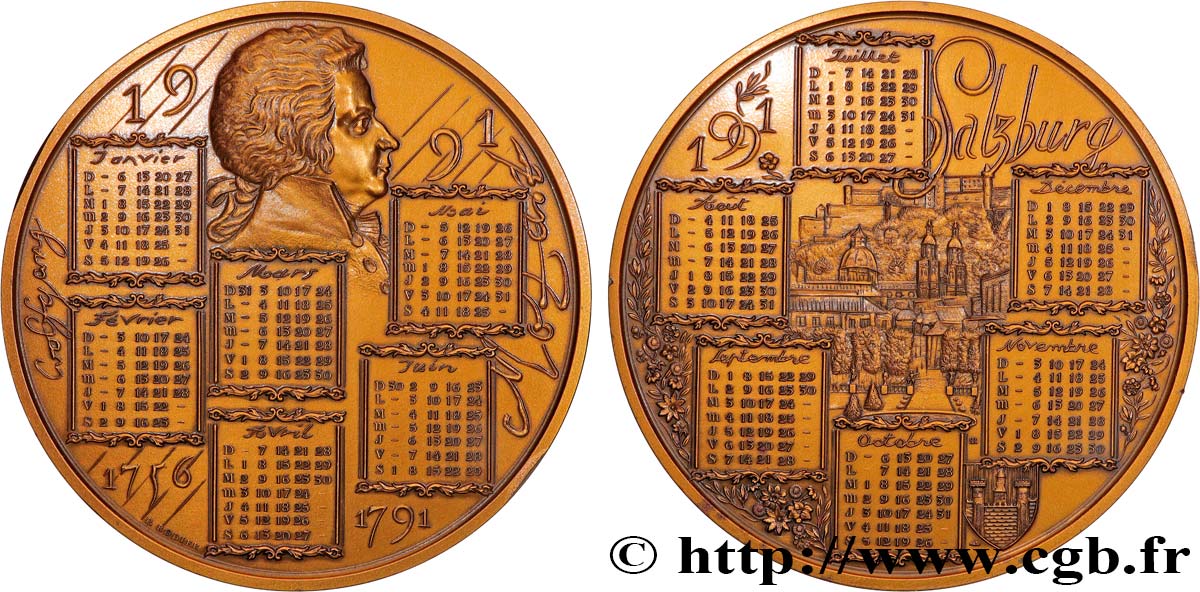 QUINTA REPUBLICA FRANCESA Médaille calendrier - Salzburg et Mozart EBC