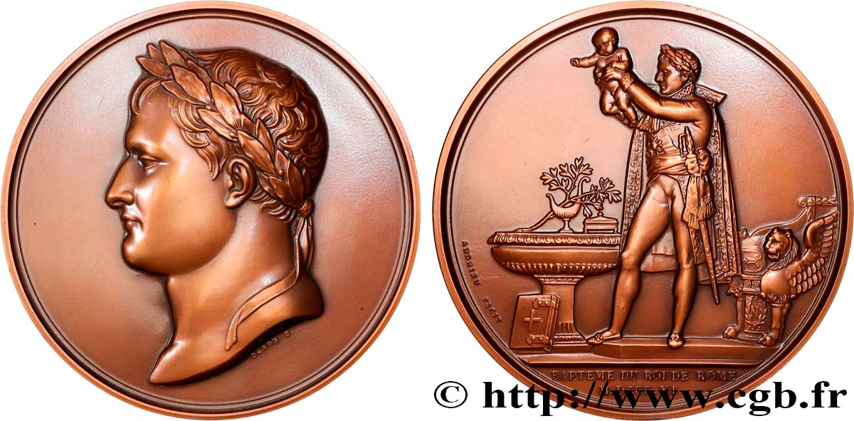 NAPOLEON S EMPIRE Imposante médaille, Baptême du roi de Rome, refrappe AU