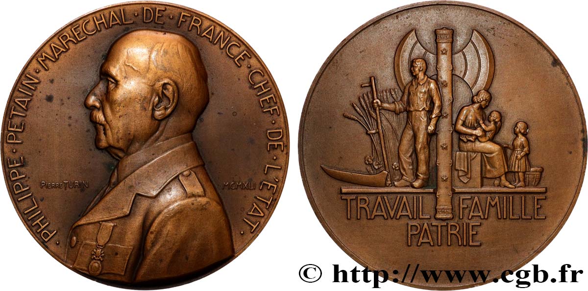 ETAT FRANÇAIS Médaille, Maréchal Pétain, Travail, Famille et Patrie fVZ