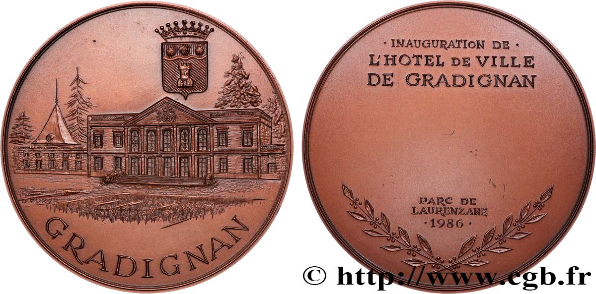 CINQUIÈME RÉPUBLIQUE Médaille, Inauguration de l’hôtel de Ville de Gradignan SUP