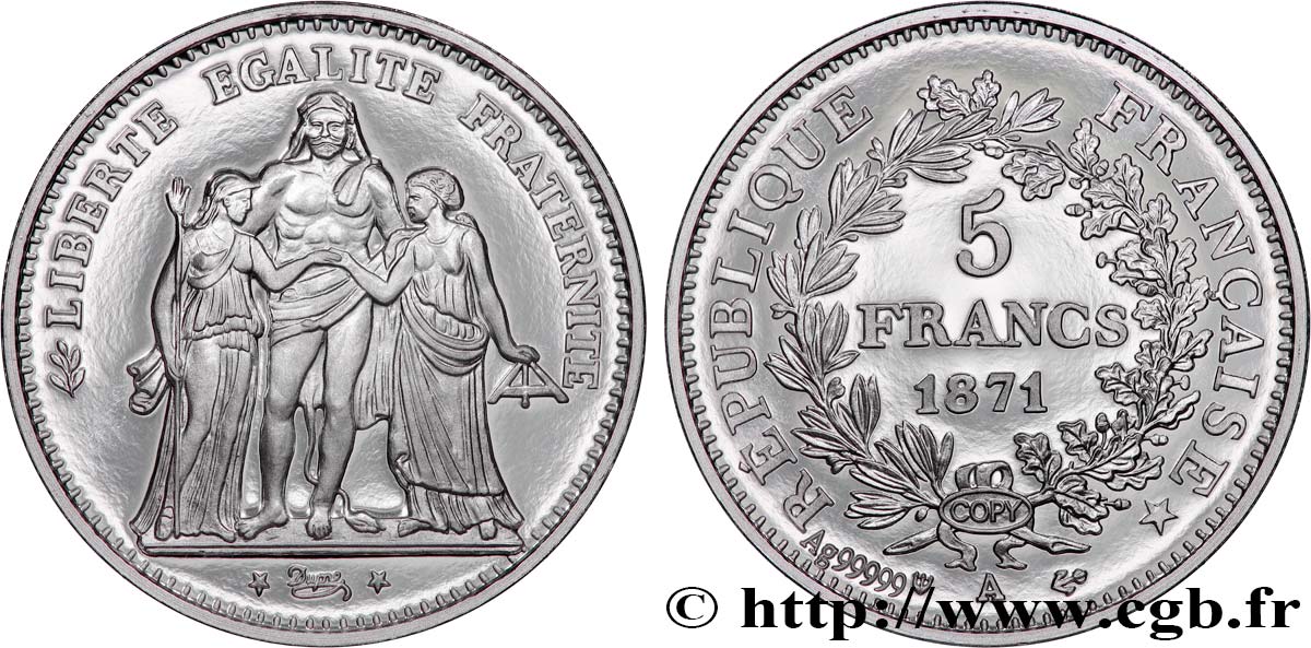FUNFTE FRANZOSISCHE REPUBLIK Médaille, 5 francs Hercule, copie fST
