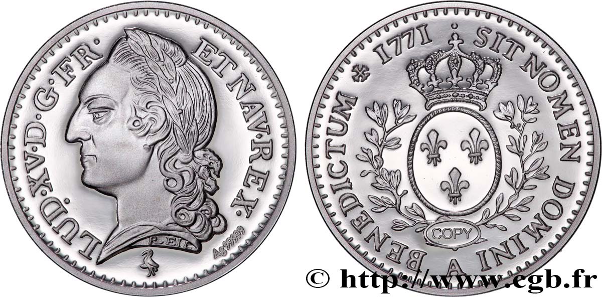 LOUIS XV DIT LE BIEN AIMÉ Médaille, Cinquième d écu aux branches d’olivier, buste lauré, copie SPL